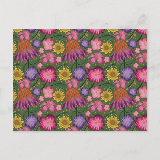 Wildflower Green Floral Pattern Briefkaart (Voorkant)