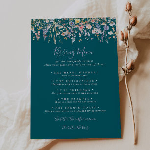 Wildflower Green Wedding Kissing Menu Game Kaart
