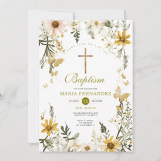 Wildflower Greenery Floral Doop Uitnodiging