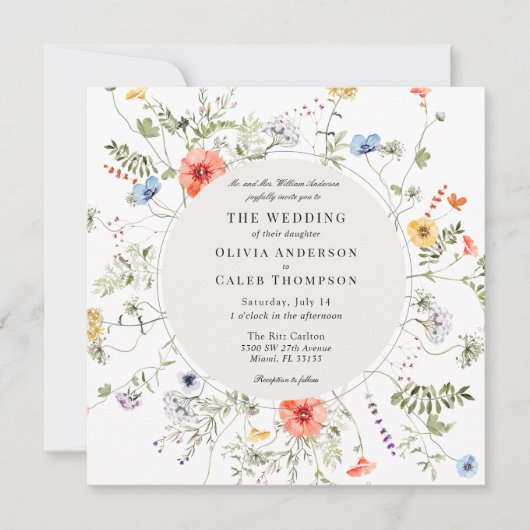Wildflower Greenery Lijst Invitation Kaart (Voorkant)