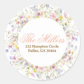 Wildflower Greenery Retouradres Ronde Sticker (Voorkant)