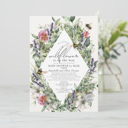 Wildflower Greenery Rhombus Baby shower per post Kaart (Staand voorkant)
