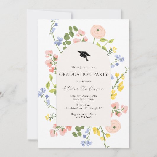 Wildflower grillige bloemen afstudeerfeest kaart (Voorkant)