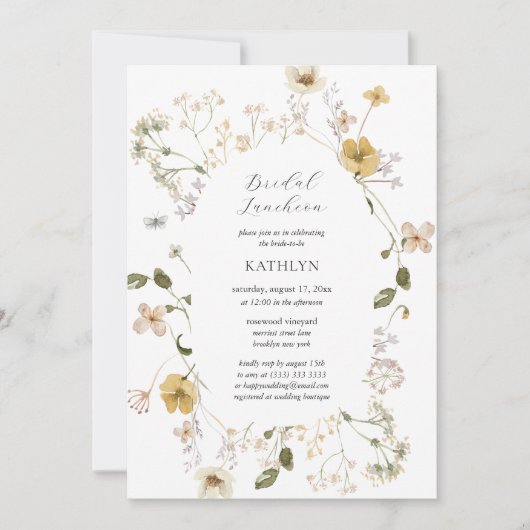 Wildflower grillige Boho moderne bruids lunch Kaart (Voorkant)