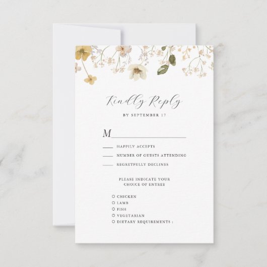 Wildflower grillige Boho moderne krans bruiloft RSVP Kaartje (Voorkant)