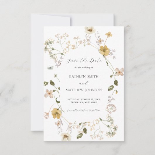 Wildflower grillige Boho moderne krans bruiloft Save The Date (Voorkant)