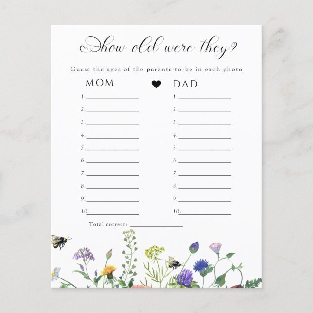 Wildflower groen Baby shower spel (Voorkant)