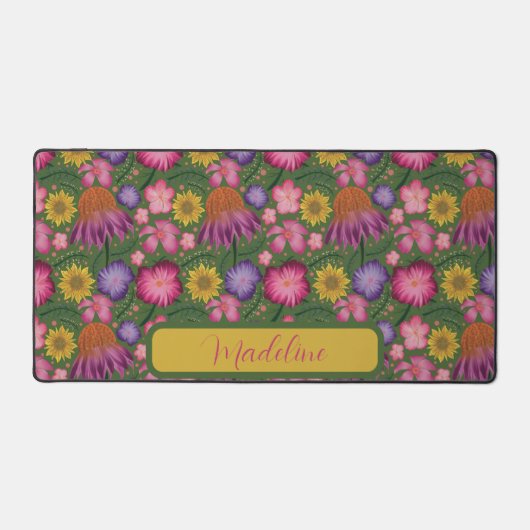 Wildflower Groen Bloempatroon Bureaumat (Voorkant)