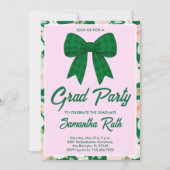 Wildflower Groene Gingham Strik Diploma Feest Kaart (Voorkant)