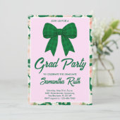 Wildflower Groene Gingham Strik Diploma Feest Kaart (Staand voorkant)
