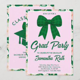 Wildflower Groene Gingham Strik Diploma Feest Kaart