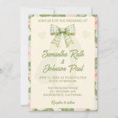 Wildflower Groene Gingham Strik QR Code Trouwen Kaart (Voorkant)