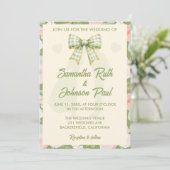 Wildflower Groene Gingham Strik QR Code Trouwen Kaart (Staand voorkant)