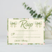 Wildflower Groene Gingham Strik QR Code Trouwen RSVP Kaartje (Staand voorkant)