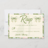 Wildflower Groene Gingham Strik QR Code Trouwen RSVP Kaartje (Voorkant)