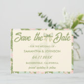 Wildflower Groene Gingham Strik Trouwdag Save The Date (Staand voorkant)