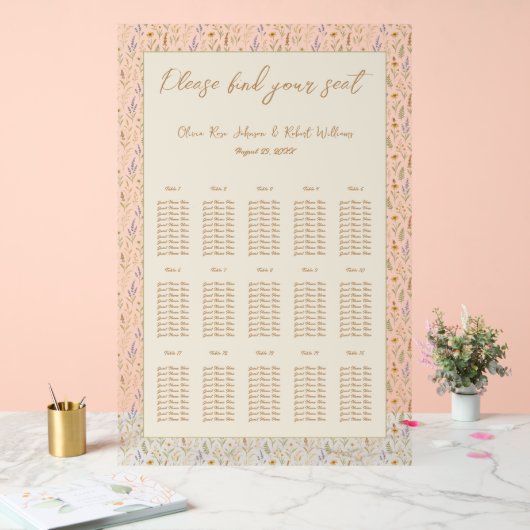 Wildflower Grote bruiloft Acryl Zitting Grafiek Acryl Bord (Huwelijk)