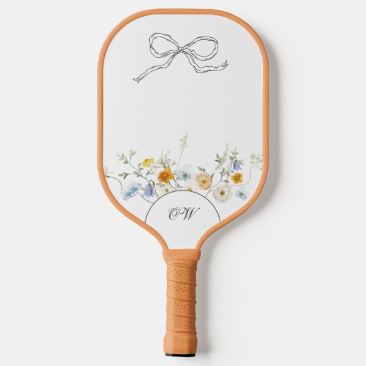 Wildflower Hand getrokken boog bloemige Initialen  Pickleball Paddle (Achterkant)