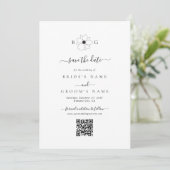 Wildflower Hand-getrokken Monogram bruiloft QR-cod Save The Date (Staand voorkant)