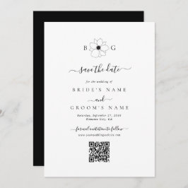 Wildflower Hand-getrokken Monogram bruiloft QR-cod Save The Date