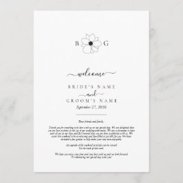 Wildflower Hand-getrokken Monogram Bruiloft Route Programmakaart