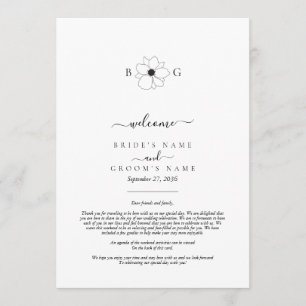 Wildflower Hand-getrokken Monogram Bruiloft Route Programmakaart