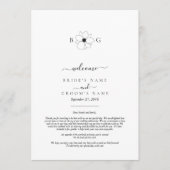 Wildflower Hand-getrokken Monogram Bruiloft Route Programmakaart (Voorkant)