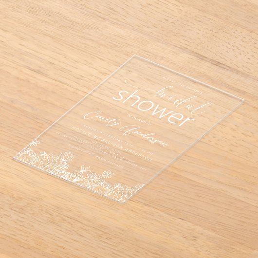 Wildflower Hand getrokken Vrijgezellenfeest Elegan Acryl Uitnodigingen (Laagn)