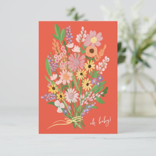 Wildflower Handbeschilderd Aangepast Baby shower Informatiekaartje (Staand voorkant)