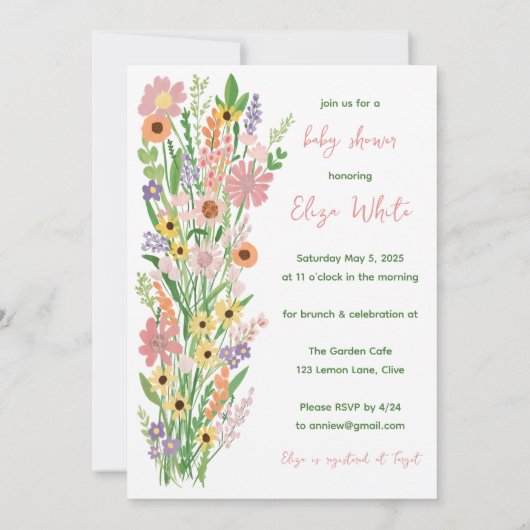 Wildflower Handbeschilderd Aangepast Baby shower Kaart (Achterkant)