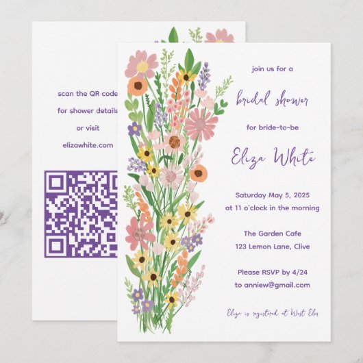 Wildflower Handbeschilderd Custom QR Vrijgezellenf Kaart (Voorkant / Achterkant)