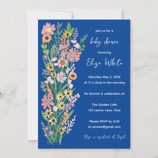 Wildflower Handpainted Custom QR code Baby shower Kaart (Voorkant)
