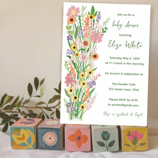 Wildflower Handpainted Custom QR code Baby shower Kaart