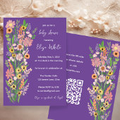 Wildflower Handpainted Custom QR code Baby shower Kaart
