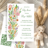 Wildflower Handpainted Custom QR code Baby shower Kaart