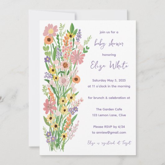 Wildflower Handpainted Custom QR code Baby shower Kaart (Voorkant)