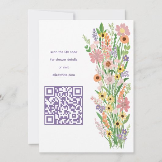 Wildflower Handpainted Custom QR code Baby shower Kaart (Achterkant)
