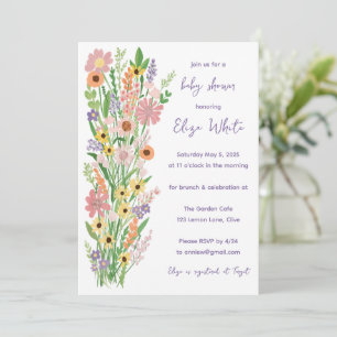 Wildflower Handpainted Custom QR code Baby shower Kaart