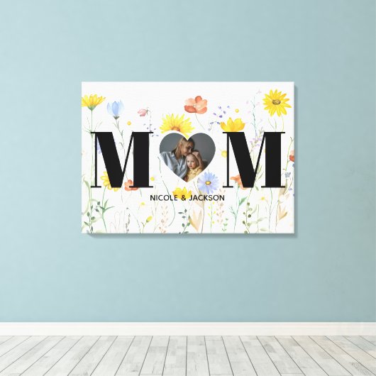 Wildflower Hart Fotonaam Moederdag Canvas Afdruk (Insitu (Houten vloer))