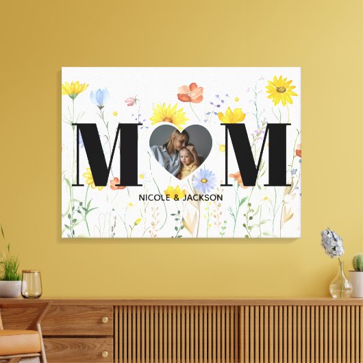 Wildflower Hart Fotonaam Moederdag Canvas Afdruk (Insitu (Woonkamer))