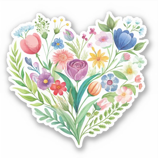 Wildflower Heart Custom-Cut Vinyl Sticker (Voorkant)