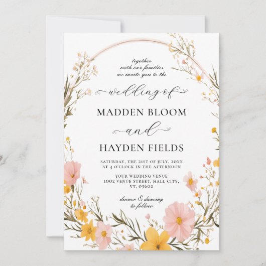 Wildflower Heart Script Rustieke Boho Bloemen Huwe Kaart (Voorkant)