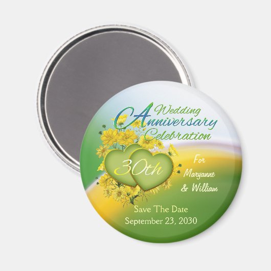 Wildflower Hearts 30e bruiloft Jubileum Party Magneet (Voorkant / Achterkant)