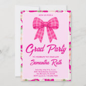 Wildflower Heet Roze Gingham Strik Diadem Afstudee Kaart (Achterkant)