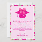 Wildflower Heet Roze Gingham Strik Foto Afstuderen Aankondiging (Achterkant)