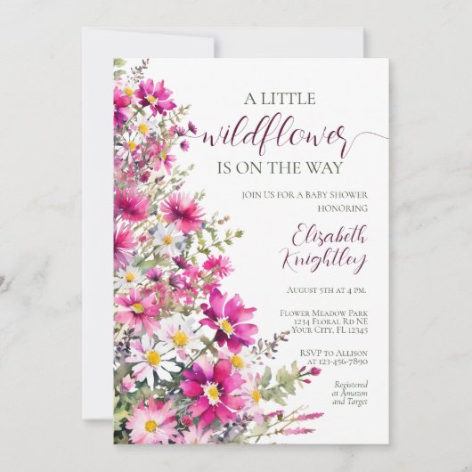 Wildflower Helder Roze Bloemen Meisje Baby shower Kaart (Voorkant)
