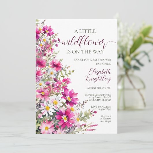 Wildflower Helder Roze Bloemen Meisje Baby shower Kaart (Staand voorkant)