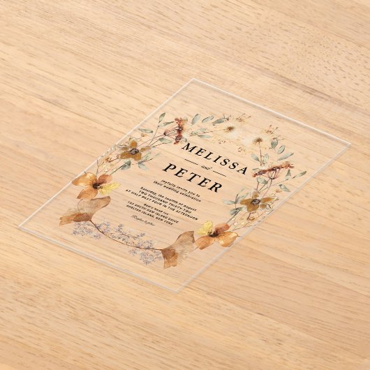 Wildflower Herfst Bloemenboog bruiloft Acryl Uitnodigingen (Laagn)