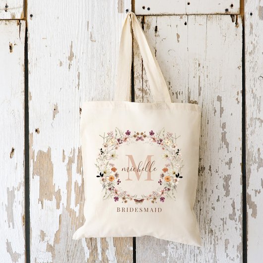 Wildflower herfst bruiloft bruidsmeisje naam Canva Tote Bag