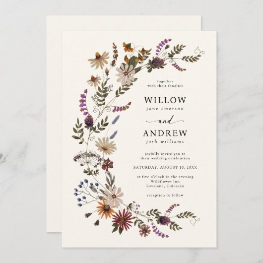 Wildflower herfst bruiloft kaart (Voorkant / Achterkant)